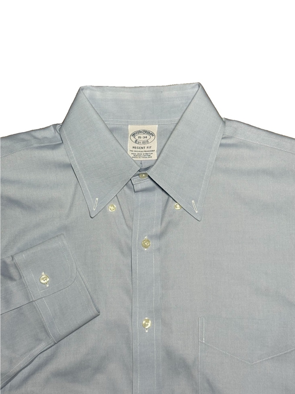 Brooks Brothers Regent Fit Mens 15-34 Supima Cotton Non-Iron Stretch Blue Shirt